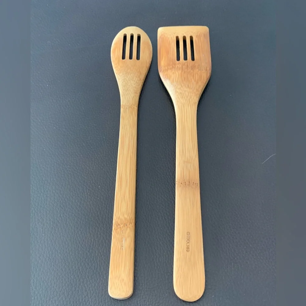 VTG Pampered Chef Slotted Wooden Utensils Bamboo Cooking Spoon Spatula Farmhouse